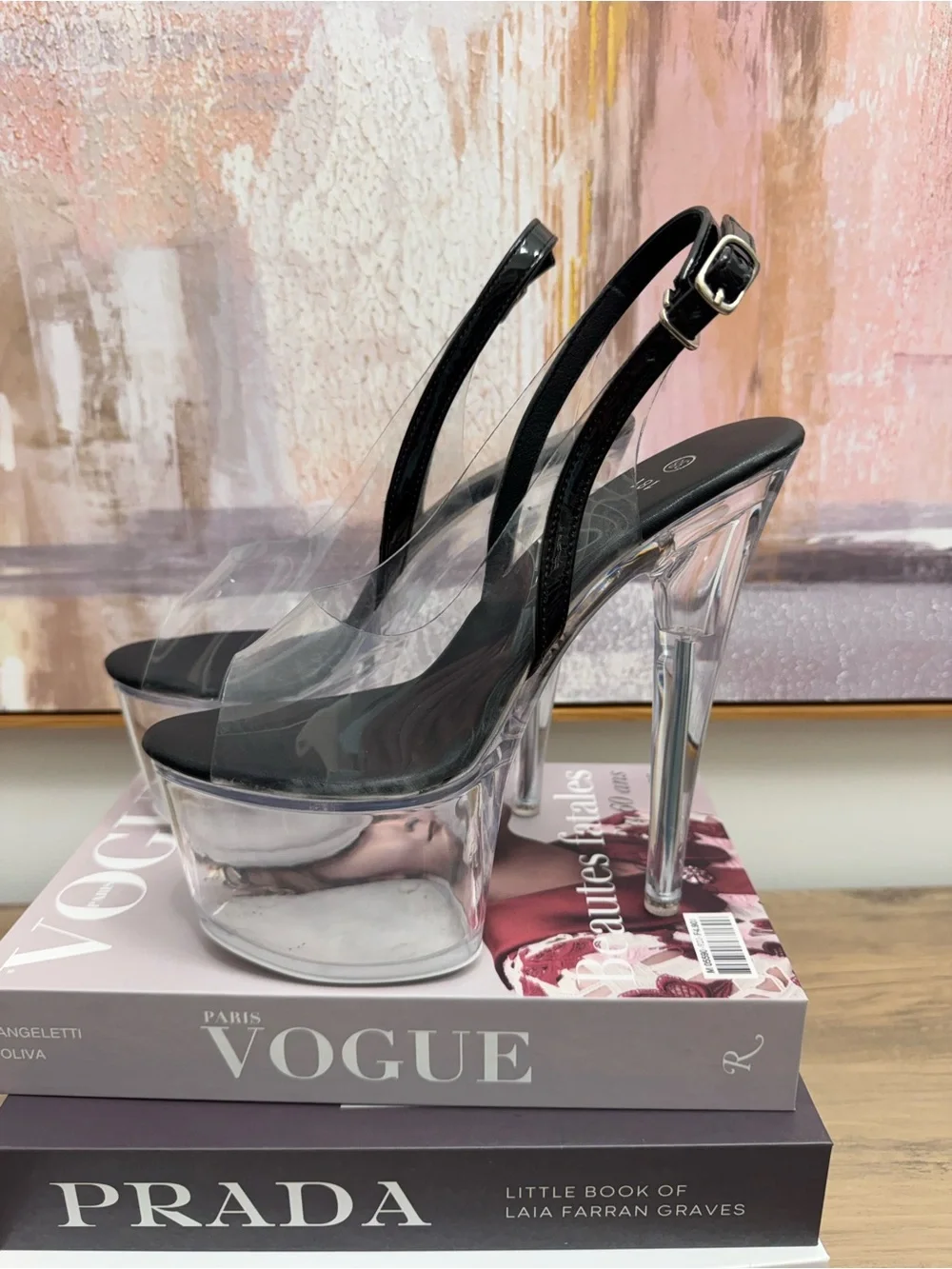 ❤️ NEW Clear Platform Stiletto Slingback Heels  Black Sexy Club Dance Exotic 8